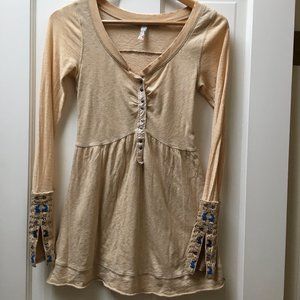 Free People Long Sleeve Top XS Beige